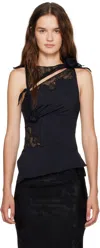 Coperni Black Asymmetric Sleeveless Top With Floral Detail And Cut-out On The Front In Black