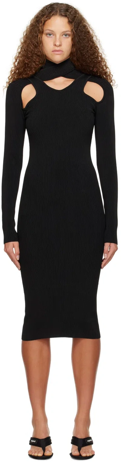 Coperni Knee-length Cut-out Knit Dress With Ribbed Texture In Black