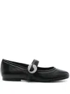 Coperni Calf Leather Ballerinas In Black With Logo-buckle Fastening
