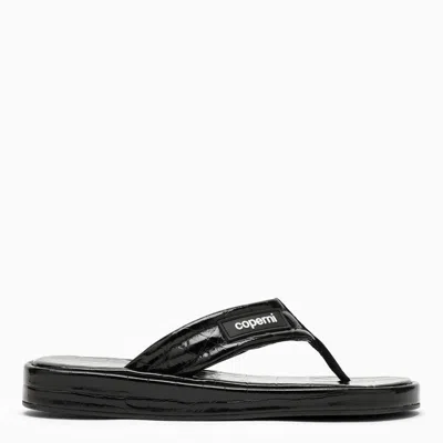 COPERNI COPERNI  BLACK LEATHER FLIP-FLOP WITH LOGO