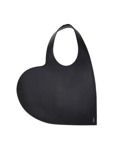 Coperni Black Leather Heart Tote Bag In Brown