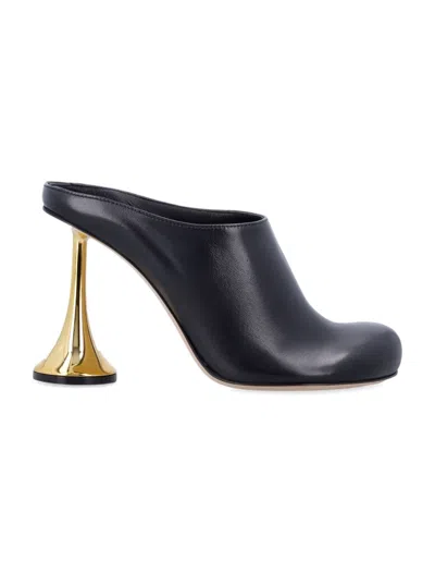 Coperni Black Leather Mules With Sculptural Gold-heel Design