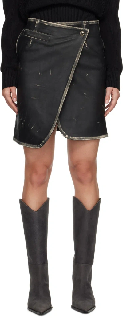 Coperni Black Leather Wraparound Miniskirt