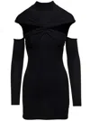 Coperni Black Mini Dress With Mock Neck And Twisted Cut-out In Wool Woman In Black