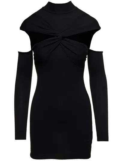COPERNI BLACK MINI DRESS WITH MOCK NECK AND TWISTED CUT-OUT IN WOOL WOMAN