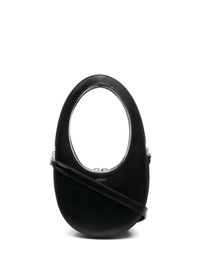 COPERNI COPERNI WOMEN BLACK MONOCHROME MINI 'SWIPE' BAG WITH OVAL HANDLE IN LEATHER WOMAN