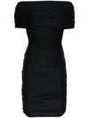 Coperni Pleated Mini Dress With Ruched Bodice In Black