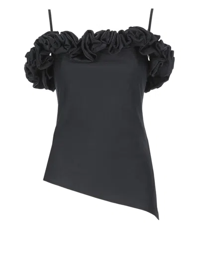 Coperni Off-shoulder Top With Ruffled Neckline In Black