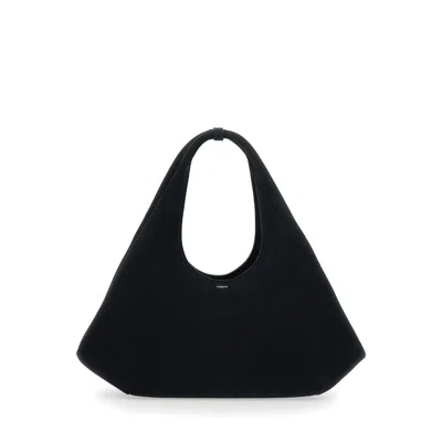 Coperni Black Shoulder Bag With Top Handle And Logo Lettering On The Front In Suede Woman