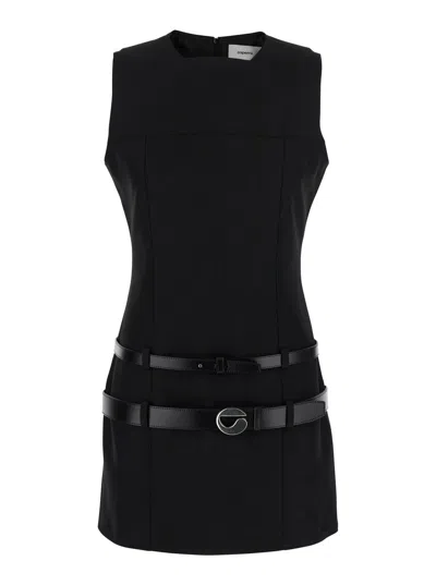 COPERNI BLACK SLEEVELESS MINI DRESS WITH TWO ADJUSTABLE BELTS ON THE FRONT IN TECH FABRIC WOMAN