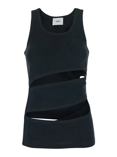 Coperni Black Sleeveless Top With Spiral Cut-out Design And Logo Embroidery On The Front In Cotton Woman