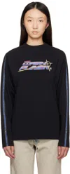 Coperni Womens Black-multicolour Print Slogan-print Long-sleeve Cotton-jersey T-shirt In Blue