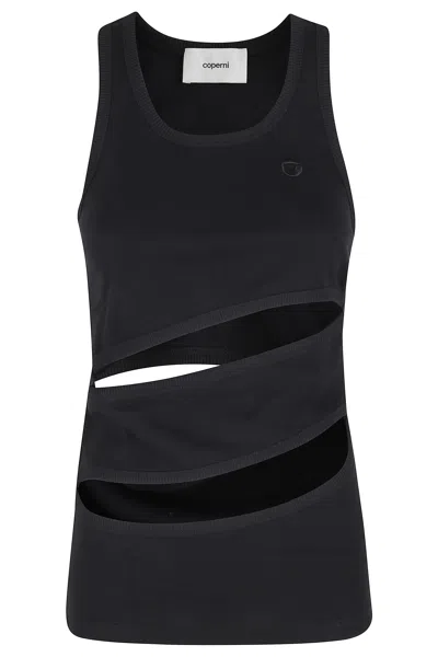 Coperni Black Spiral Asymmetrical Cut-out Cotton Tank Top