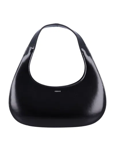 Coperni Black Theo Oval Slim Baguette Mini Handbag With Engraved Logo And Dual Zips