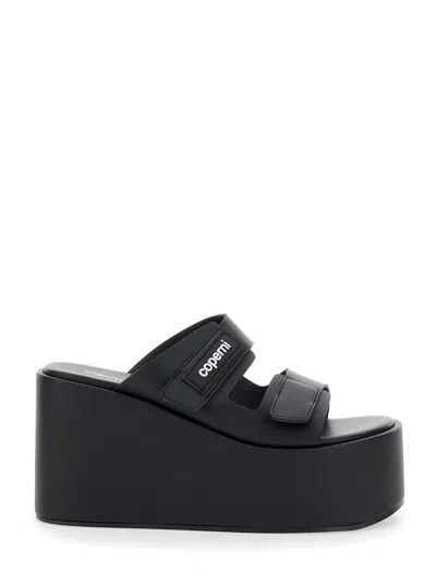 COPERNI BLACK WEDGES WITH LOGO PATCH ON THE FRONT AND TOUCH-STRAP CLOSURE