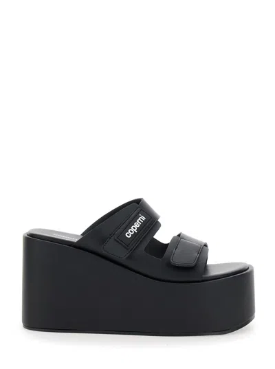 COPERNI BLACK WEDGES WITH LOGO PATCH ON THE FRONT AND TOUCH-STRAP CLOSURE IN LEATHER WOMAN