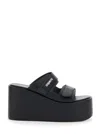 Coperni Black Wedges With Logo Patch On The Front And Touch-strap Closure In Leather Woman In Multicolor