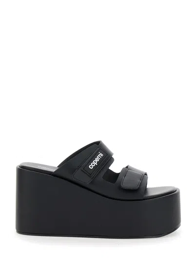COPERNI COPERNI WOMEN BLACK WEDGES WITH LOGO PATCH ON THE FRONT AND TOUCH-STRAP CLOSURE IN LEATHER WOMAN