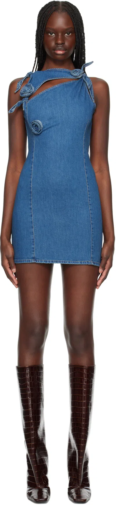 Coperni Asymmetric Denim Mini Dress In Blue