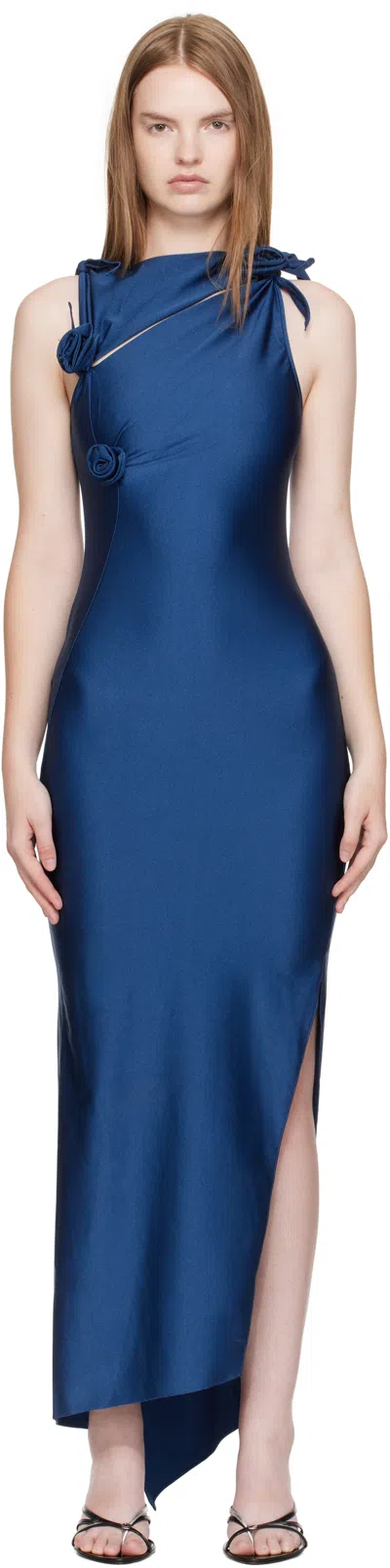 Coperni Blue Asymmetric Flower Maxi Dress