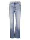 Coperni Mid-blue Straight-leg Cropped Jeans With Leather Detail In Blue