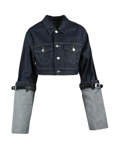 Coperni Blue Cotton Leather Women's Short Denim Jacket