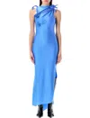 Coperni Blue Floral-appliqu Asymmetric Maxi Dress In Blue