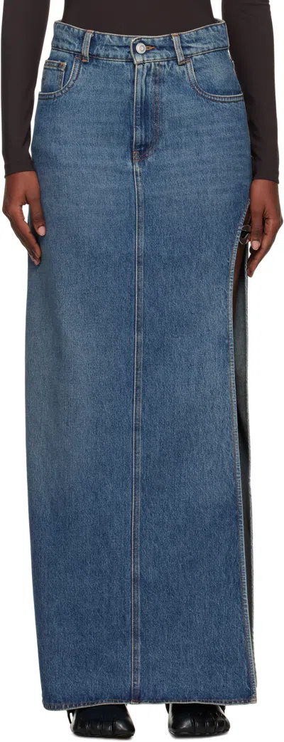 Coperni High-waisted Blue Denim Midi Skirt In Gray