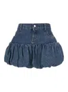 Coperni Blue Miniskirt With Logo Patch On The Rear And Gathered Hem In Denim Woman In Blue