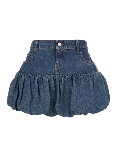 COPERNI BLUE MINISKIRT WITH LOGO PATCH ON THE REAR AND GATHERED HEM