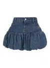 Coperni Blue Miniskirt With Logo Patch On The Rear And Gathered Hem In Denim Woman In Blue