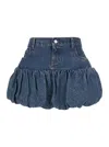 Coperni Blue Miniskirt With Logo Patch On The Rear And Gathered Hem In Denim Woman In Multicolor