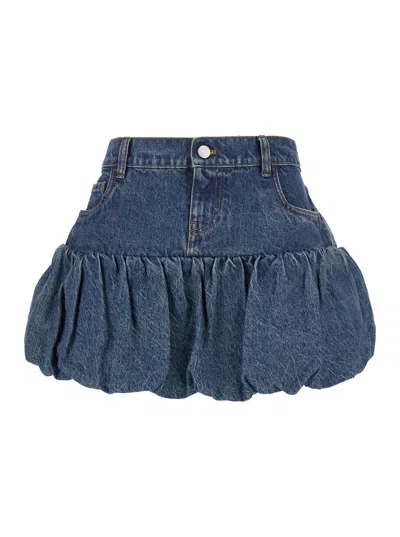Coperni Blue Miniskirt With Logo Patch On The Rear And Gathered Hem In Denim Woman