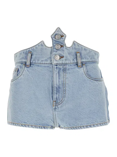 Coperni Blue Shorts With Crown-shaped Design In Cotton Woman