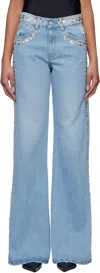 Coperni Straight Leg Trousers Studded Embellishments In Blue Washed