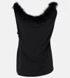 Coperni Boa Feather-trimmed Jersey Top In Black