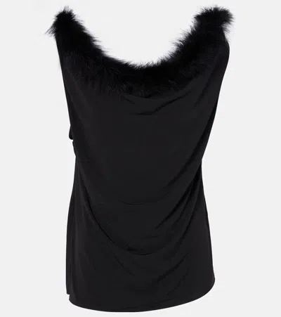 Coperni Boa Feather-trimmed Jersey Top In Black