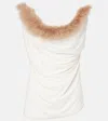 Coperni Boa Feather-trimmed Jersey Top In White