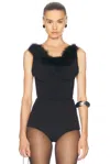 Coperni Boa Feather-trimmed Jersey Top In Black