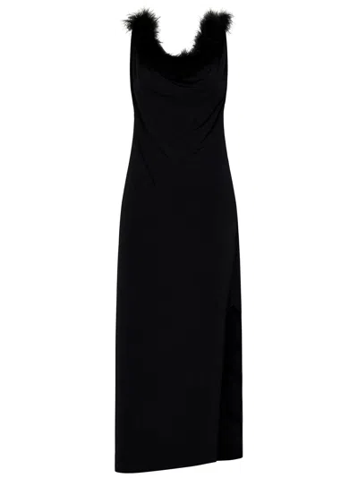 Coperni Boa Feather-trimmed Maxi Dress In Black