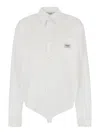 Coperni White Bodysuit With Classic Collar And Logo Patch On The Front In White