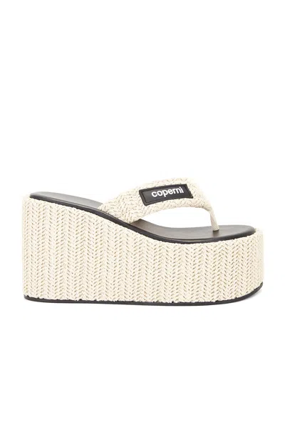 Coperni Branded Raffia Wedge Sandal In Beige