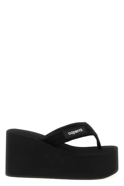 Coperni Women Black Platform Wedges With Logo Patch On The Side In Tech Fabric Woman In Multi