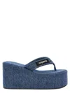 Coperni Logo-appliquéd Denim Wedge Flip Flops In Washed Blue