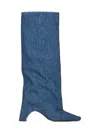 Coperni Arched Block Heel Denim Boots In Blue