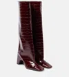 Coperni Bridge Croc-effect Leather Knee-high Boots In Burgundy