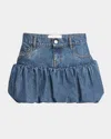 Coperni Blue Miniskirt With Logo Patch On The Rear And Gathered Hem In Denim Woman In Blue