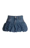 Coperni Blue Miniskirt With Logo Patch On The Rear And Gathered Hem In Denim Woman In Medium Wash