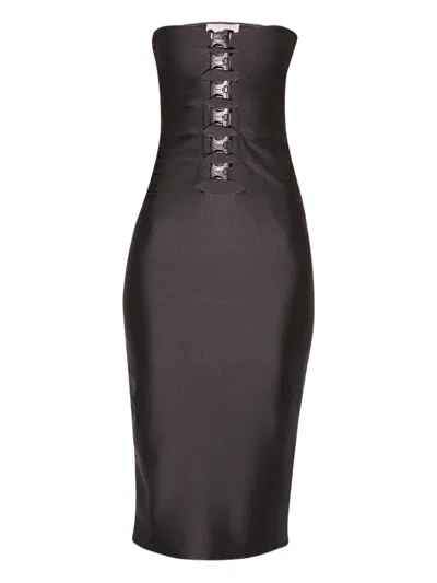 Coperni Buckle-detail Strapless Midi Dress In Brown