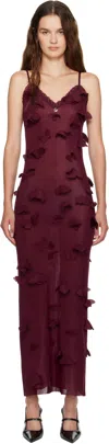 Coperni Red Sleeveless Midi Dress With V Neck And Butterfly Embellishments In Tech Fabric Woman In Burgundy